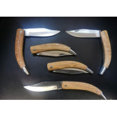 Lot de 5 couteaux de poche manche bois olivier Ref 1235 taille 22,5cm avec gravure prénom offert