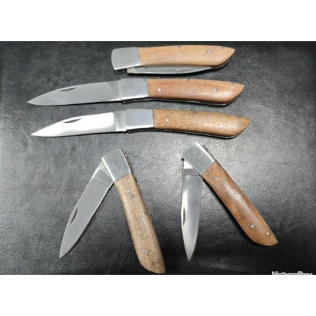 Lot de 5 couteaux de poche manche bois olivier total 20cm avec gravure prénom offert t
