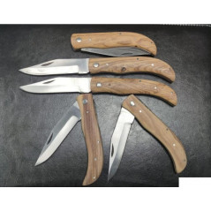 Lot de 5 couteaux de poche manche bois olivier total 21cm avec gravure prénom offert