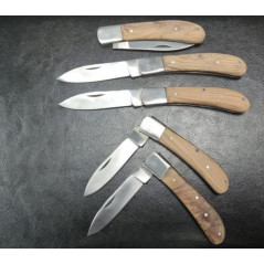 Lot de 5 couteaux de poche manche bois olivier total 17cm avec gravure prénom offert
