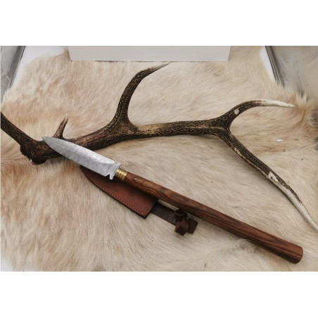 ** Spear Wood Handle, LANCE de chasse, manche en bois avec lame damas 256 couches double tranchant