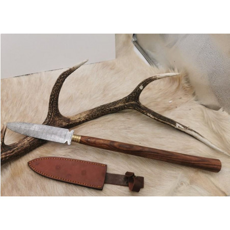 ** Spear Wood Handle, LANCE de chasse, manche en bois avec lame damas 256 couches double tranchant