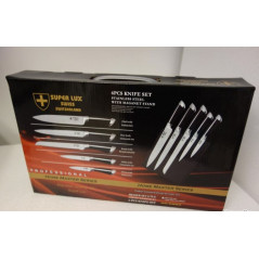 *SUPER LUX SWISS SET DE 5COUTEAUX DE CUISINE FULL METAL AVEC SUPPORT MAGNÉTIQUE EN BOIS x