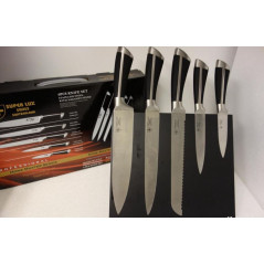 *SUPER LUX SWISS SET DE 5COUTEAUX DE CUISINE FULL METAL AVEC SUPPORT MAGNÉTIQUE EN BOIS x