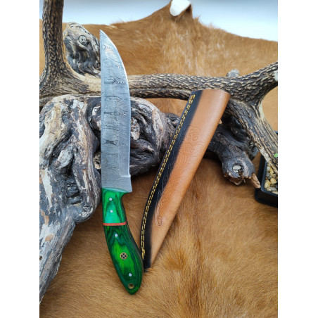 Couteau chasse lame damas Manche en bois de rose + couteau à depecer pradel excellence offert w68