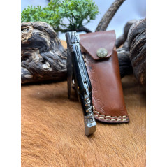 Couteau pliant lame damas 256 couches manche en corne de buffle avec etui 21cm _cp21 CM27