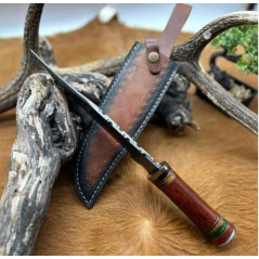 1/3  Couteau Bowie lame acier damas 256couches : pièce unique manche en bois véritable artisanal ref b150 CM29