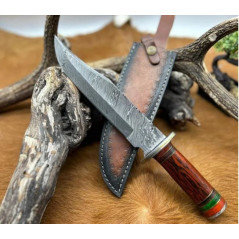 1/3  Couteau Bowie lame acier damas 256couches : pièce unique manche en bois véritable artisanal ref b150 CM29