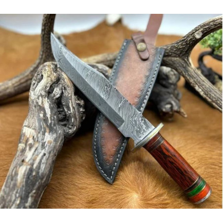 1/3  Couteau Bowie lame acier damas 256couches : pièce unique manche en bois véritable artisanal ref b150 CM29