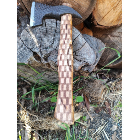 Magnifique hachette en acier brute de forge 1095C RITE EDGE USA VIKING AXE ETUI CUIR DMH37 x CM35