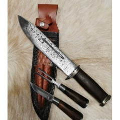 SET de couteau bowie de chasse lame de DAMAS avec couvert Etui Cuir RITE EDGE USA DM1 CM47