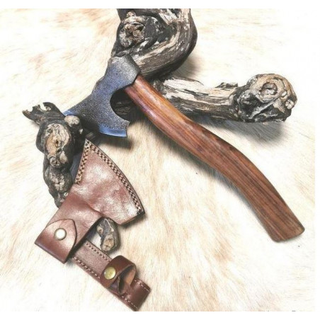 Magnifique hachette en acier brute de forge 1095C RITE EDGE USA VIKING AXE ETUI CUIR DMH35 x CM55