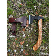 Magnifique hachette en acier brute de forge 1095C RITE EDGE USA VIKING AXE ETUI CUIR DMH36 x CM56
