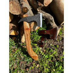 Magnifique hachette en acier brute de forge 1095C RITE EDGE USA VIKING AXE ETUI CUIR DMH36 x CM56