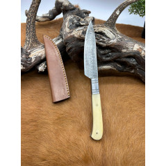 Beau COUTEAU stiletto TYPE VENDETTA lame damas 256 Couches manche en os de vache avec mitre en acier brossé _ vendetta 3 CM58