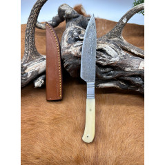 Beau COUTEAU stiletto TYPE VENDETTA lame damas 256 Couches manche en os de vache avec mitre en acier brossé _ vendetta 3 CM58