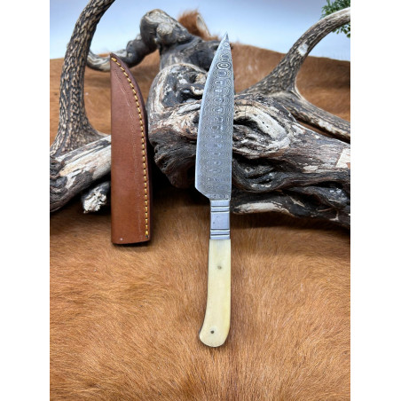 Beau COUTEAU stiletto TYPE VENDETTA lame damas 256 Couches manche en os de vache avec mitre en acier brossé _ vendetta 3 CM58