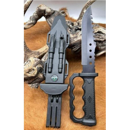 Couteau de Survie30Cm poignée poing américain et pierre à feu Etui rigide avec passant Ceinture s30 CM73