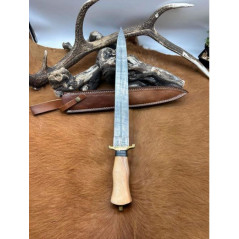 Belle dague lame damas 256Couches manche Bois d'olivier étui cuir 44cm lame 30cm FROST CUTLERY CM97