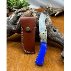 Couteau lame en acier Damas 256couches avec etui en cuire ref LD01