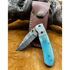 Couteau pliant damas 256 couches manche en micarta ref CPM01