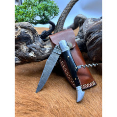 Couteau pliant lame damas 256 couches manche en corne de buffle avec etui 21cm _cp21