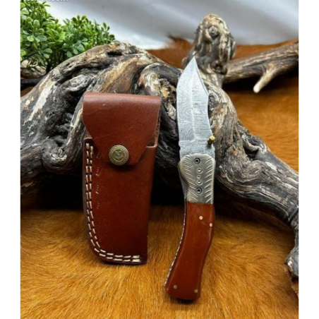 Couteau pliant lame en acier Damas 256couches avec etui en cuire M1