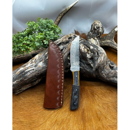 Magnifique petit Couteau smoky Mountain Blades lame en acier Damas et manche en Bois vendu dans sa boîte ref SMB125
