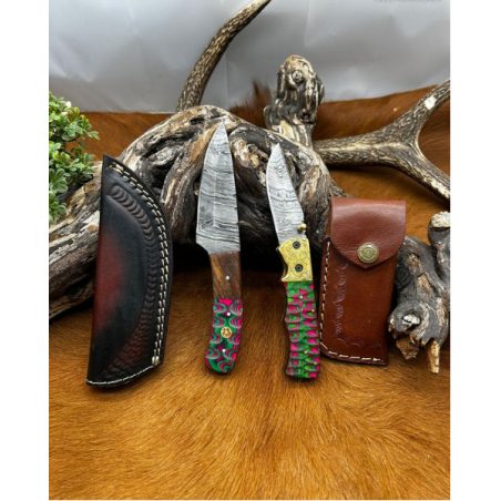 Pour collectionneur Magnifique Lot de deux couteaux damas L101