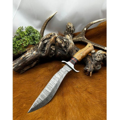 Bowie de chez RITE EDGE lame en acier Damas 256 couches manche en bois ref B232