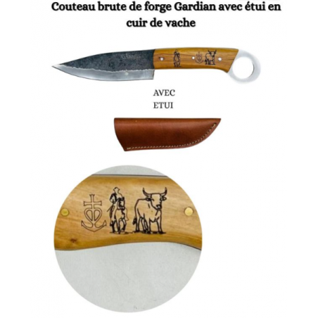 Couteau brute de forge Gardian avec étui en cuir de vache Ref BFG3