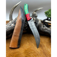 Couteau chasse lame damas 256 couches Manche en bois coloré ref D108
