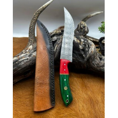 Couteau chasse lame damas 256 couches Manche en bois coloré ref D108