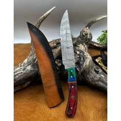 Couteau chasse lame damas 256 couches Manche en bois coloré ref D109