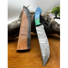 Couteau chasse lame damas 256 couches Manche en bois coloré ref D111