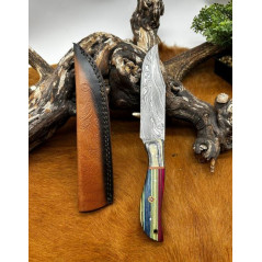 Couteau chasse lame damas 256 couches Manche en bois coloré ref D16