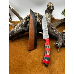 Couteau chasse lame damas 256 couches Manche en bois coloré ref D20