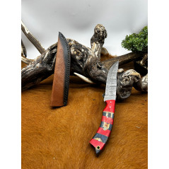 Couteau chasse lame damas 256 couches Manche en bois coloré ref D20