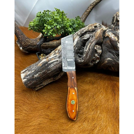 Pour Collectionneur couteau lame Tonto en acier damas etui en cuire ref L120