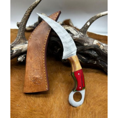 Couteau Karambit Lame Acier DAMAS 256couches manche en bois Fabrication Artisanal Réf k01