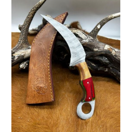 Couteau Karambit Lame Acier DAMAS 256couches manche en bois Fabrication Artisanal Réf k01
