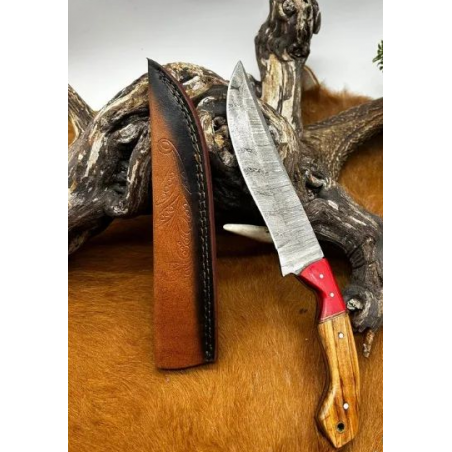 Couteau chasse lame damas 256 couches Manche en bois ref D89