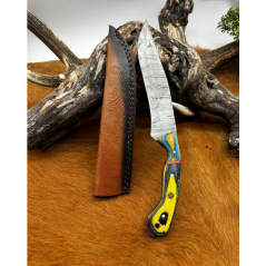Couteau chasse lame damas 256 couches Manche en bois coloré ref D40.1