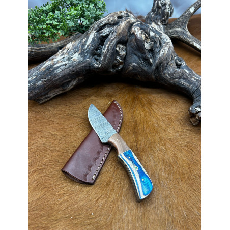 Magnifique petit Couteau smoky Mountain Blades lame en acier Damas et manche en bois vendu dans sa boîte ref SMB133