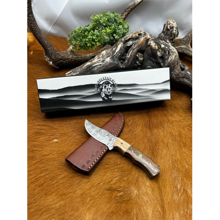 Magnifique petit Couteau smoky Mountain Blades lame en acier Damas et manche en bois vendu dans sa boîte ref SMB131