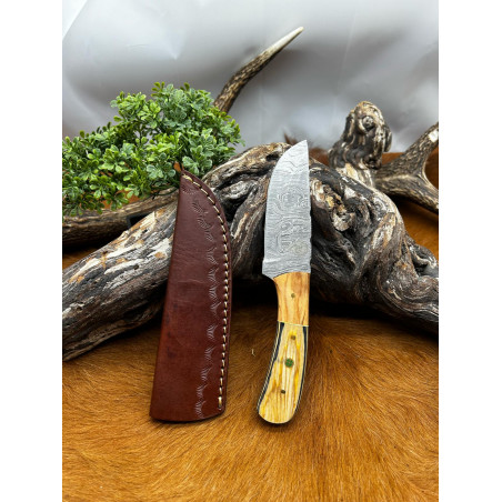 Magnifique petit Couteau smoky Mountain Blades lame en acier Damas et manche en Bois vendu dans sa boîte ref SMB129