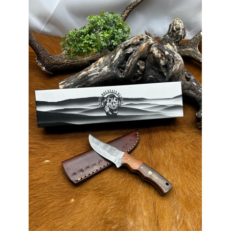 Magnifique petit Couteau smoky Mountain Blades lame en acier Damas et manche en Bois vendu dans sa boîte ref SMB128