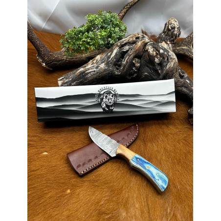 Magnifique petit Couteau smoky Mountain Blades lame en acier Damas et manche et mitre en bois vendu dans sa boîte ref SMB127