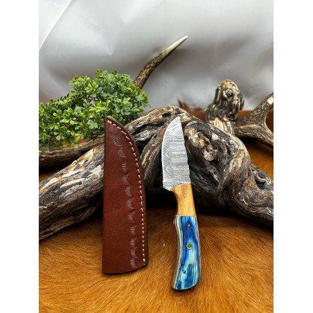 Magnifique petit Couteau smoky Mountain Blades lame en acier Damas et manche et mitre en bois vendu dans sa boîte ref SMB127