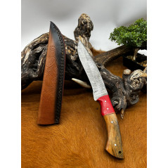 Couteau chasse lame damas 256 couches Manche en bois ref D21